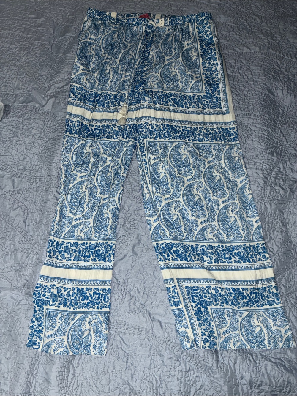Rose & Olive Blue Paisley Wide Leg Pants